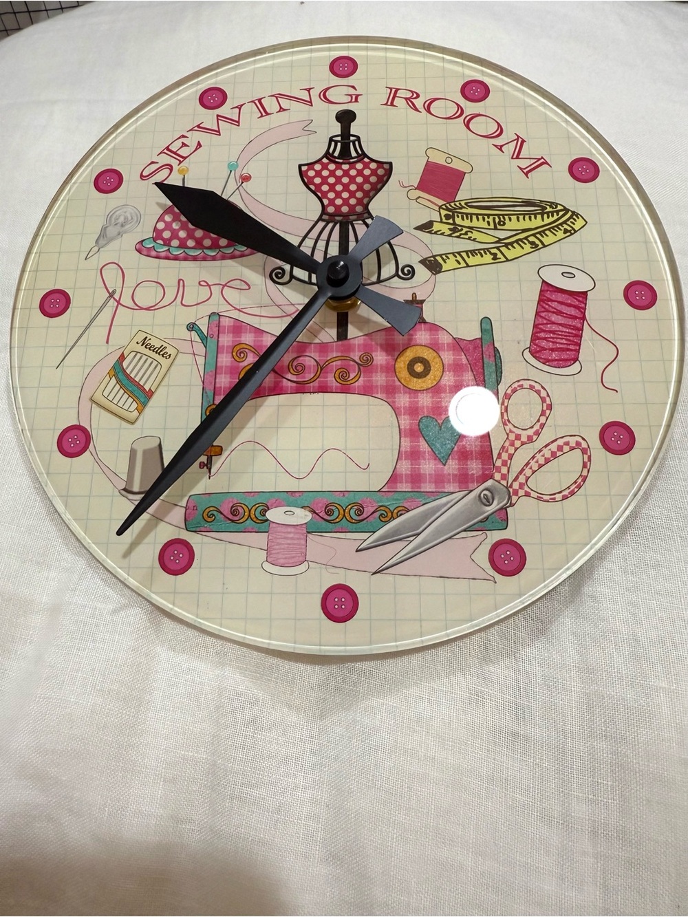 Sewing Room 8” Acrylic Wall Clock - Pink Sewing Machine Design